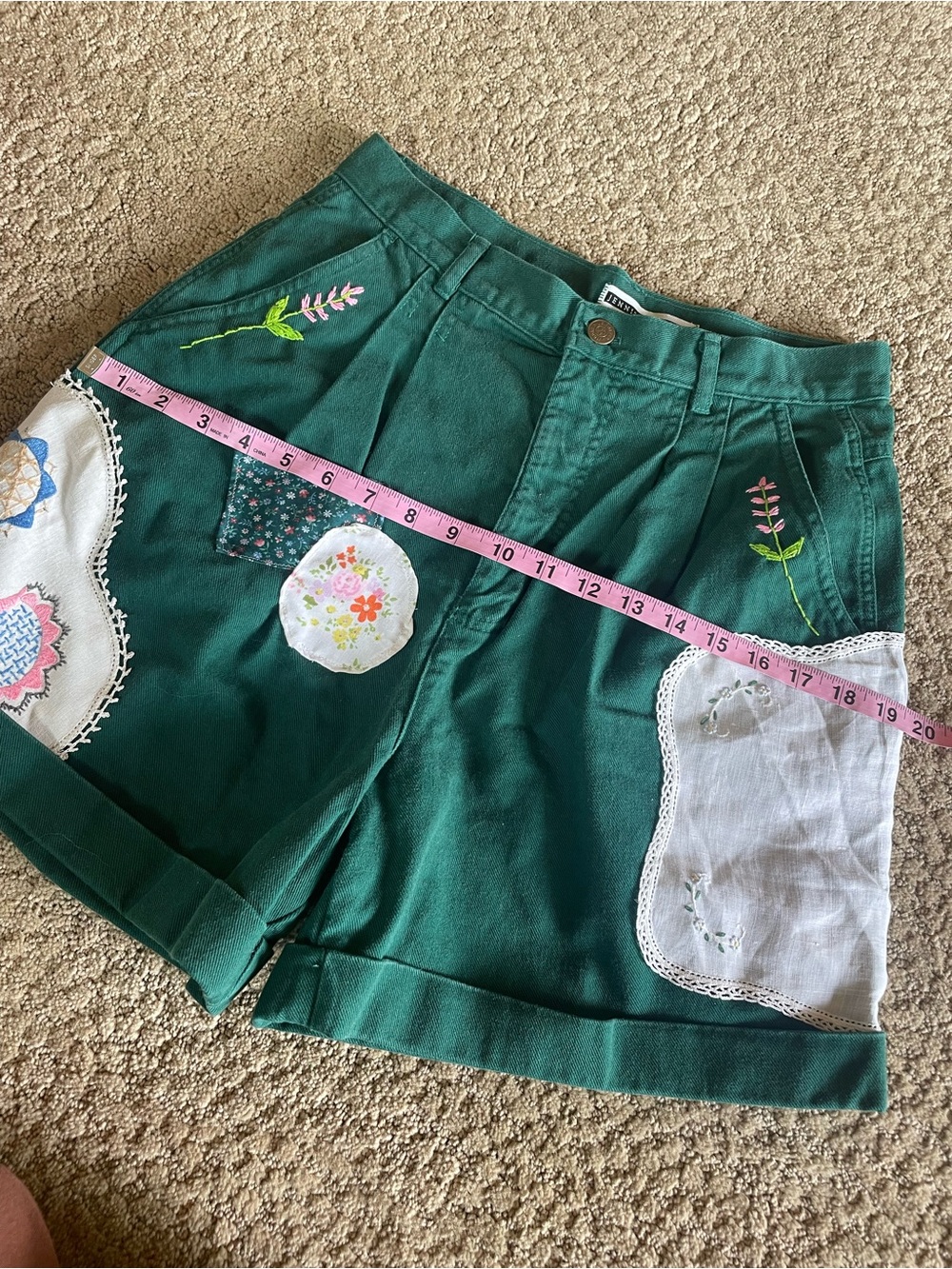 Vintage dark green Jennifer Moore cottagecore patchwork upcycled shorts - Picture 4 of 16